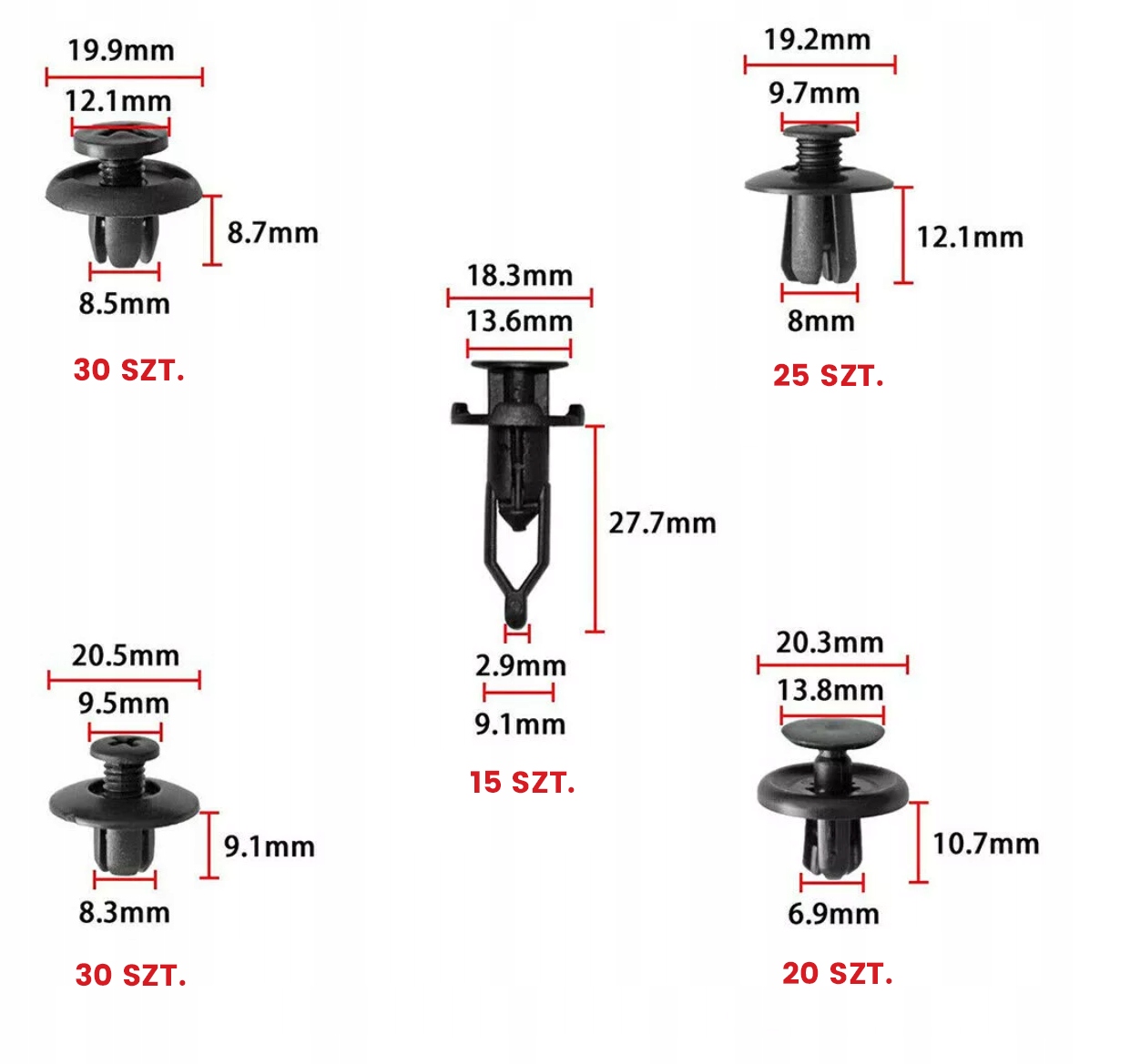 SPINKI SAMOCHODOWE ZESTAW SPINEK SAMOCHODOWYCH DO TAPICERKI 635 + ŚCIĄGACZE Producent części Easy Tuning
