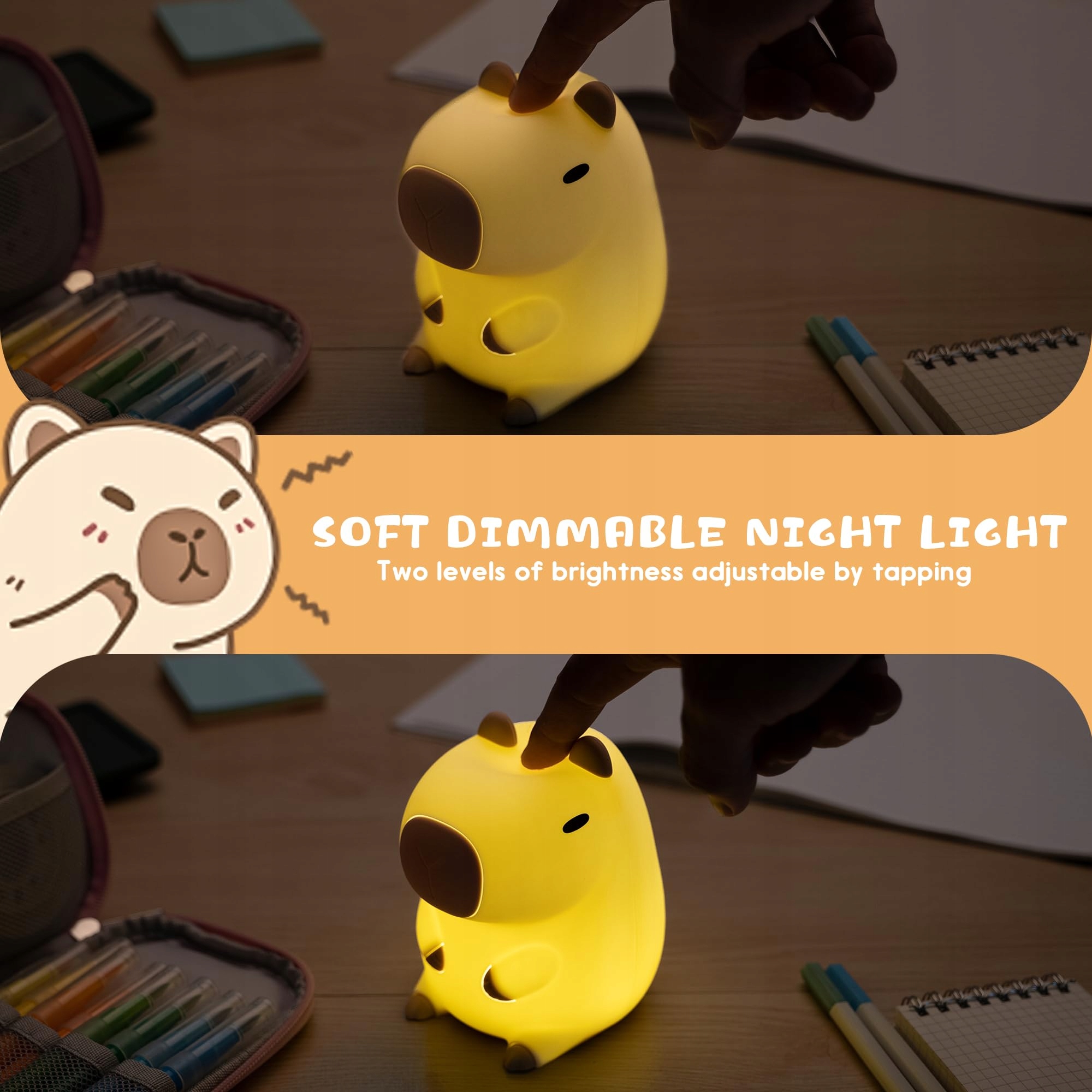 UNEEDE Lampka Nocna LED Dla Dzieci Silikonowa Kawaii Kapibara Dimmable — miniatura 3