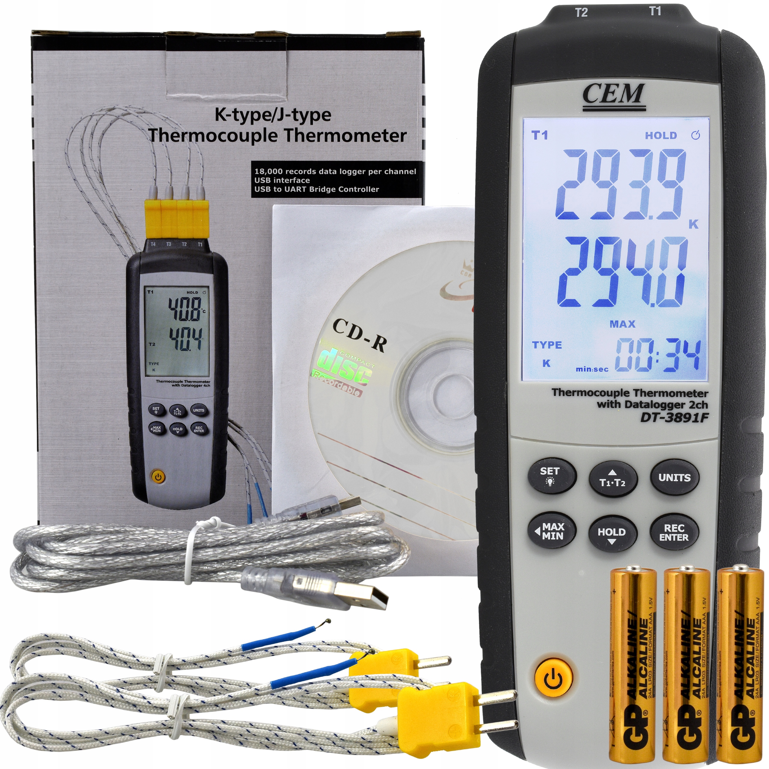 Digitální Teploměr 2 Sondy Termočlánek Senzor Záznamu