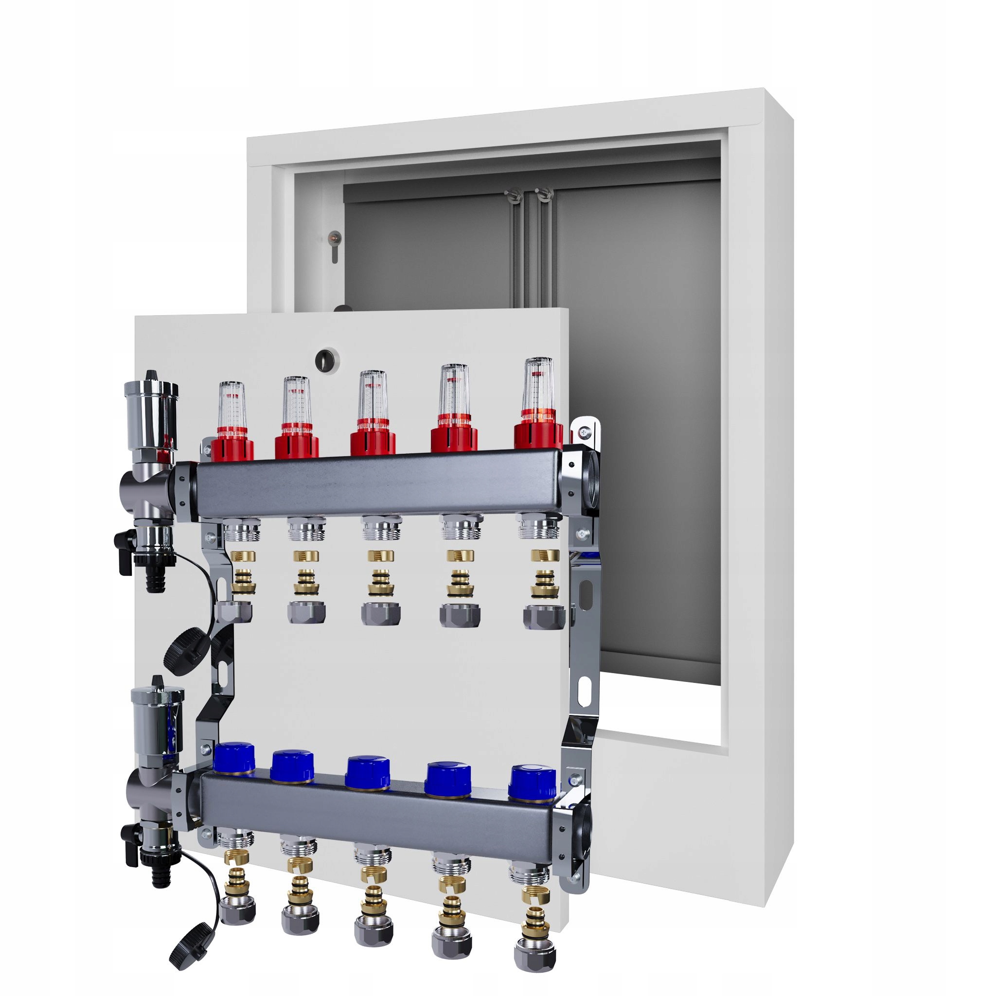 Nerezový rozdělovač pro podlahovku 5 s nástěnným boxem Pex