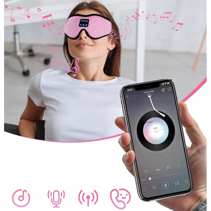 Akių kaukė miegui su Bluetooth ausinėmis, 3D, šviesą blokuojanti, kelionėms, mėlyna, dienos poilsiui nuotrauka 10