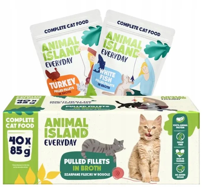 Levně Animal Island Mokré krmivo pro kočky mix chutí krůta bílá ryba 40 x 85 g