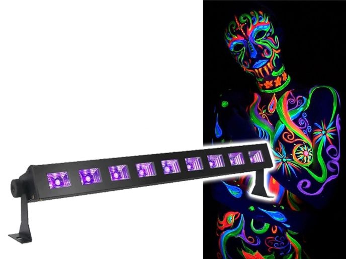 Led osvětlovací paprsek Uv Ibiza Light Led-uvbar 9x3W Černé světlo