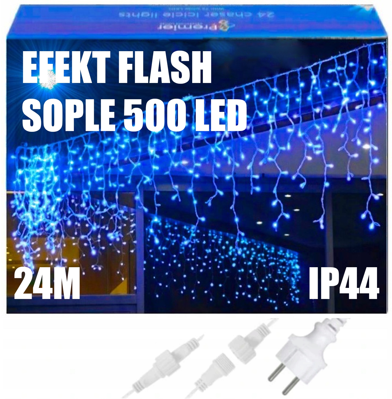 Sople 500 Led Záclona Venkovní Osvětlení IP44 Modrá Studený Flash 24 M