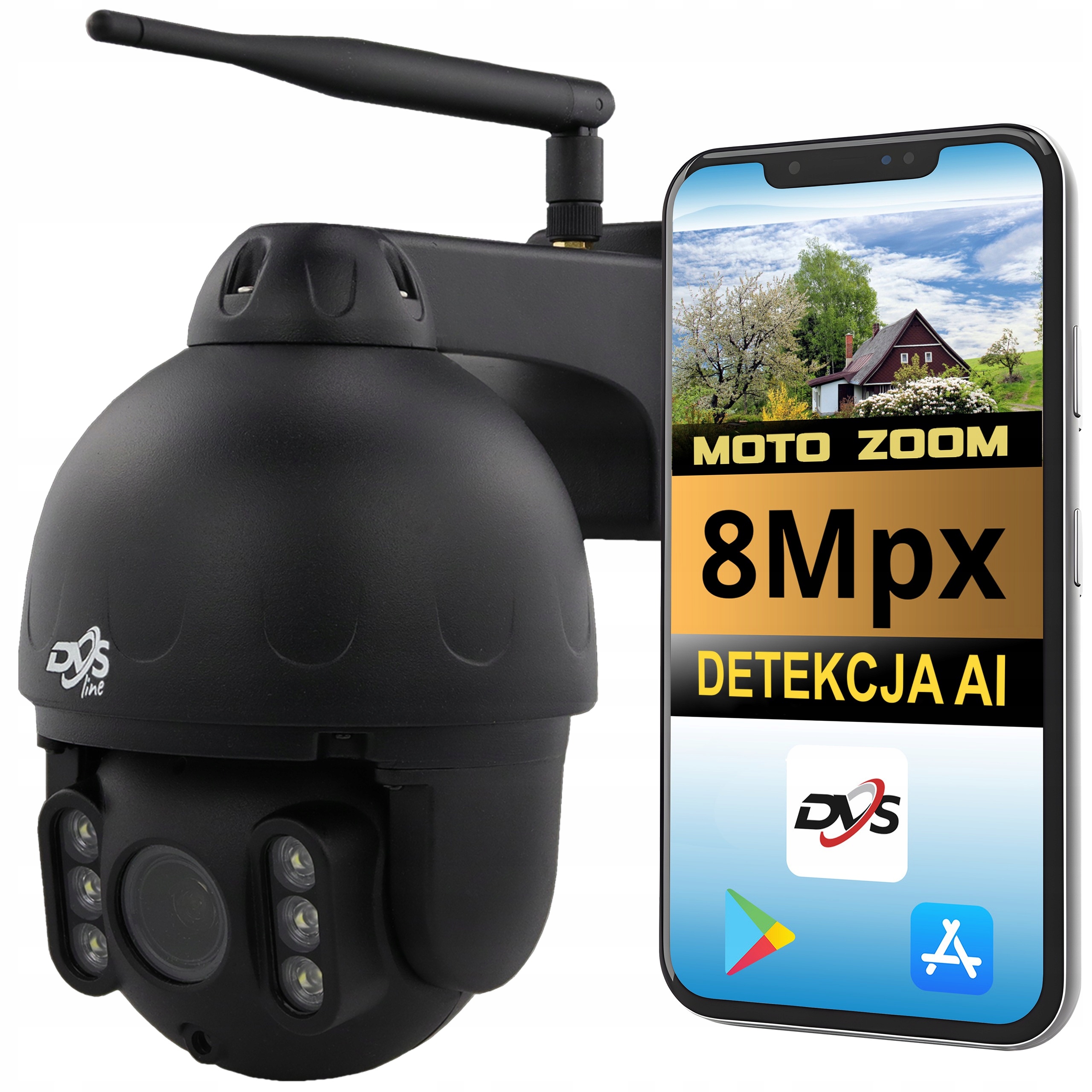 Čierna vonkajšia otočná WiFi kamera 4K 8Mpx Priblíženie Smart 8x Zoom