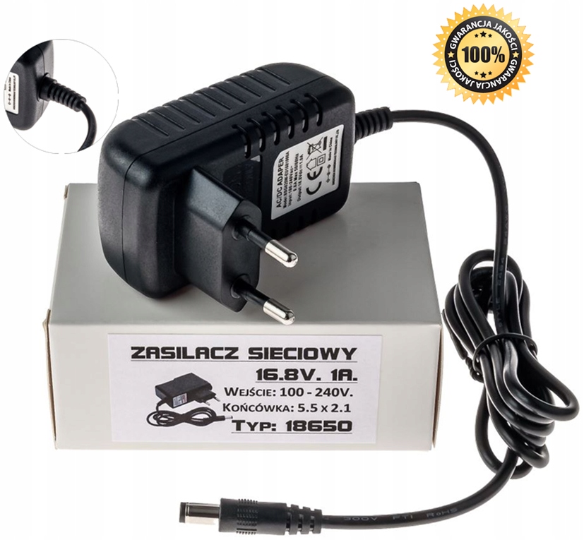 

Zasilacz Ładowarka 16.8V. 1A. (5.5x2.1)