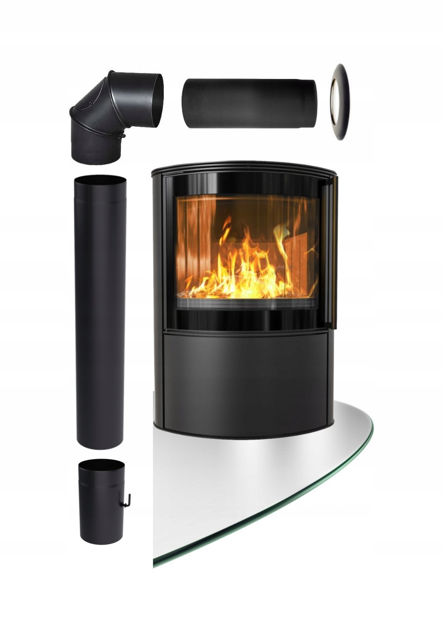 Piec koza Kominek Kratki Bjorn 7kW Czarny Termotec eco zestaw montażowy