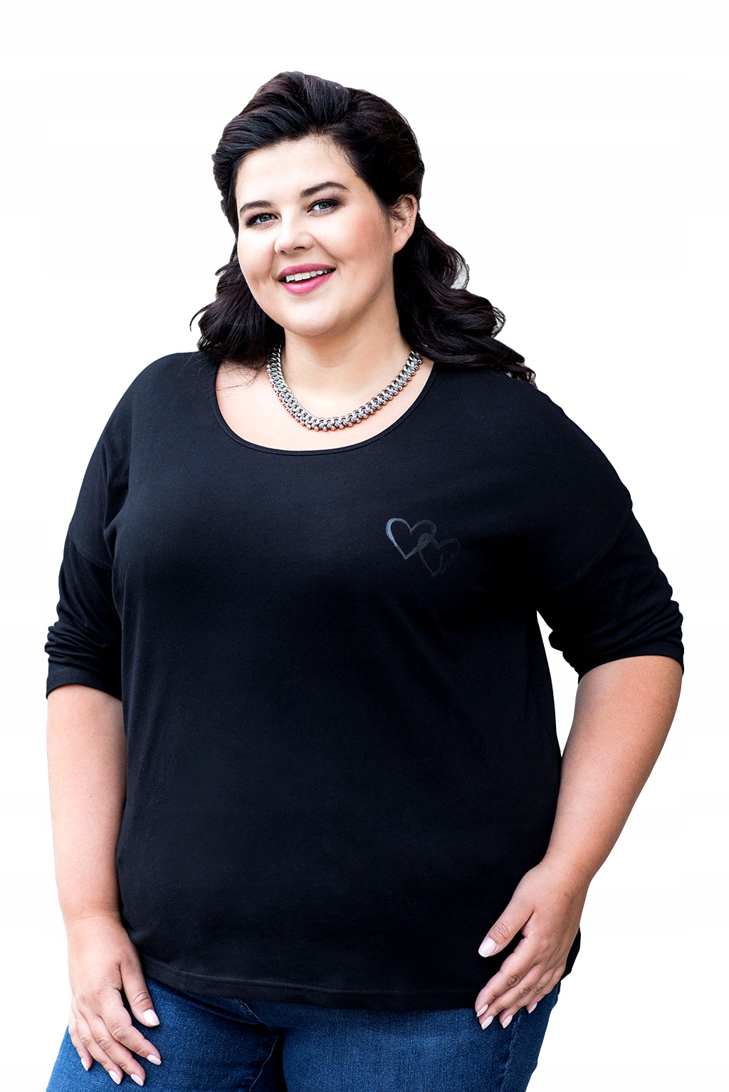

Bluzka damska serce Plus Size Czarna *44 *2XL