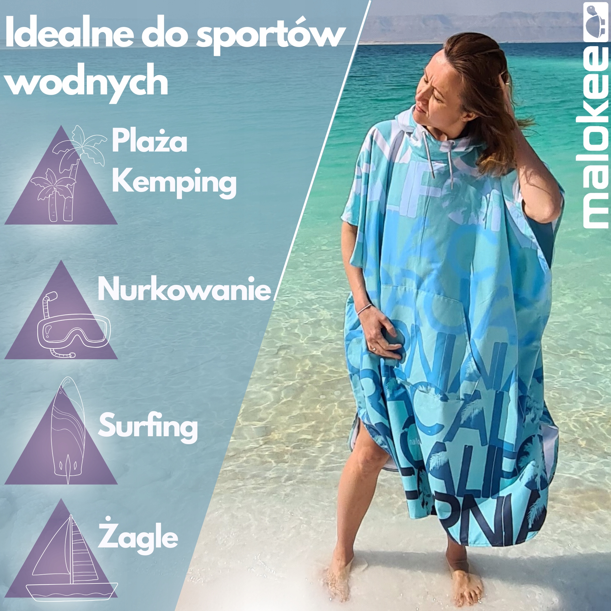 Poncho surf kite plażowe sportowe dla dorosłych Odcień morski
