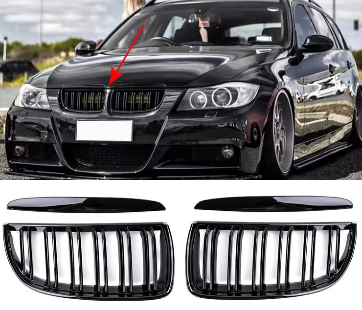 Gril Predná Mriežka Nárazníka Atrapa pre Bmw E90 E91 2005-2008 Predlift Čierny Lesk