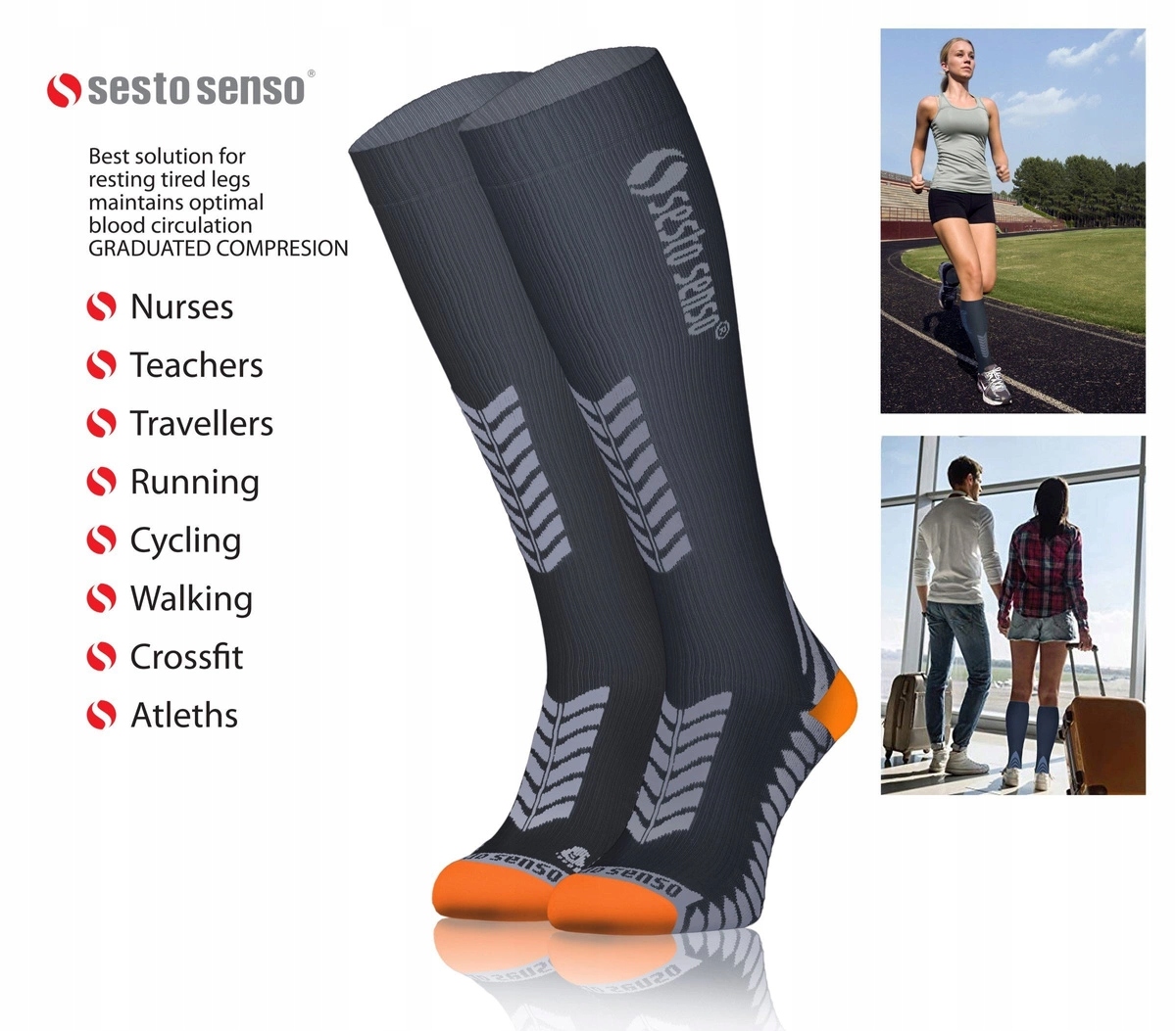 SKARPETY PODKOLANÓWKI SPORTOWE KOMPRESYJNE bieganie trekking długie *35-38 Kolor czarny