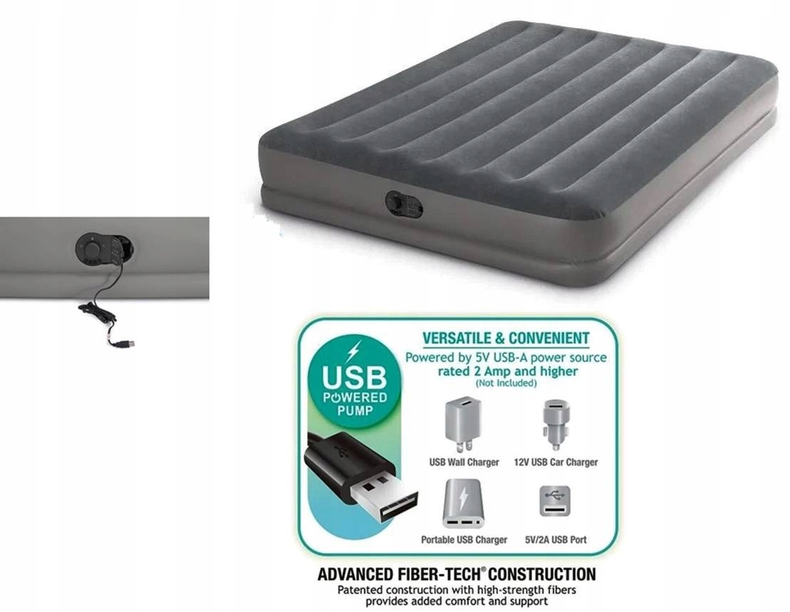 Materac Dwuosobowy Z Pompką Usb Intex 64112