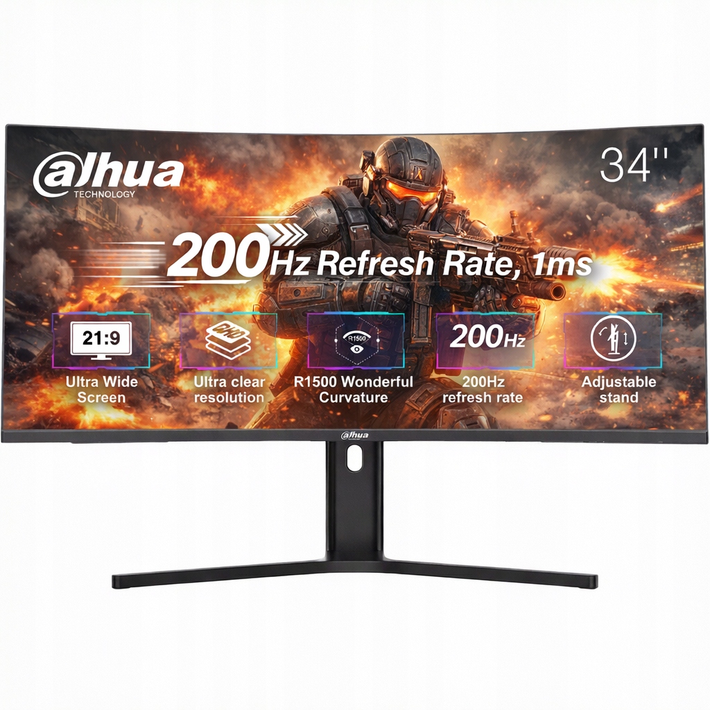 Herní zakřivený monitor Dahua 34 palců Uwqhd Va 180HZ 200HZ 1MS HDR10