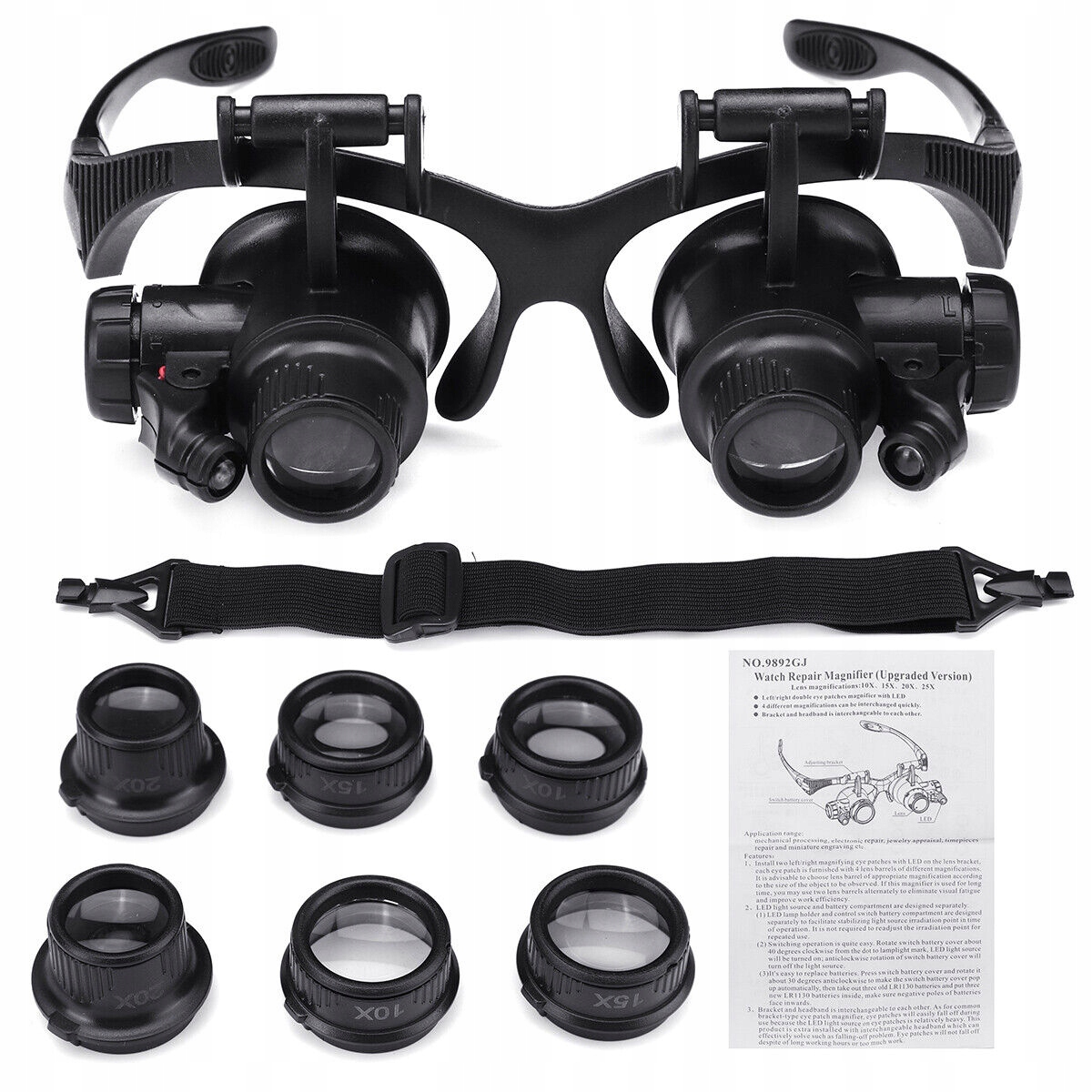OKULARY POWIĘKSZAJĄCE ZEGARMISTRZOWSKIE LUPA PODŚWIETLENIE 2x LED SERWISOWE