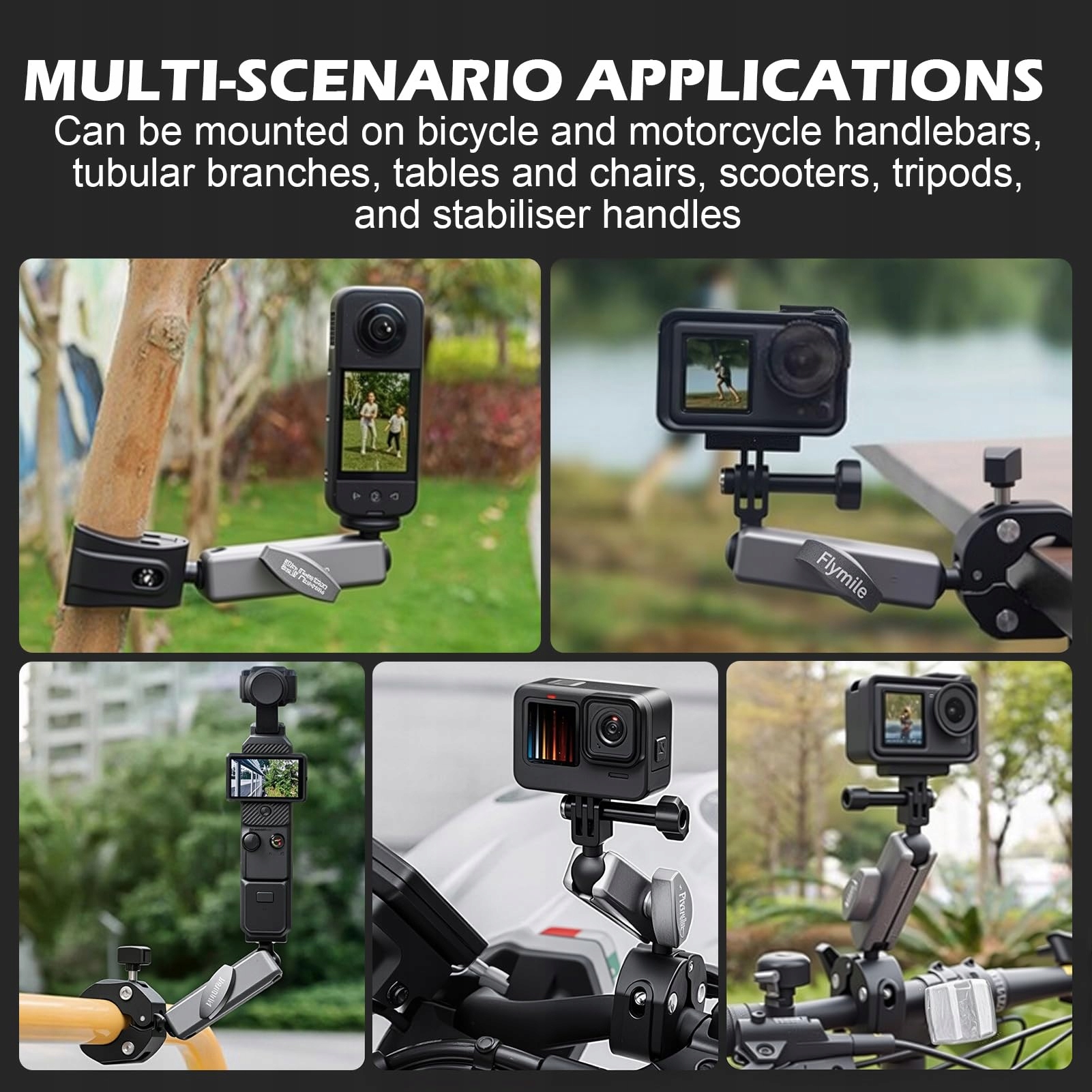 SCIFIVISI Aluminiowy Uchwyt Rowerowy Motocyklowy Do Kamer GoPro Insta 360 — miniatura 5