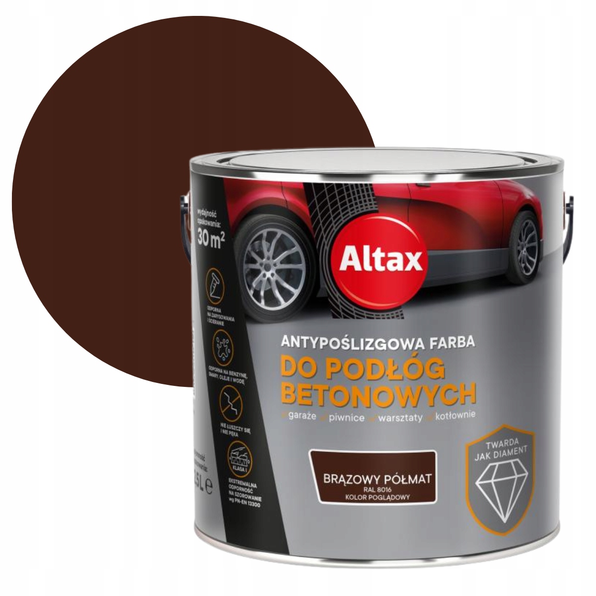 Altax Farba Do Podłóg Betonowych 2,5L Brązowy Półmat Ral 8016