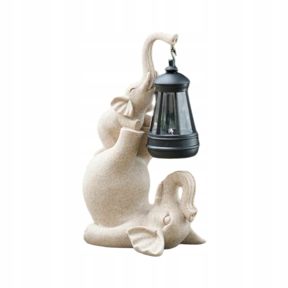 Živá záhradná figurka so solárnou lampou Vonkajšia socha Slon Béžová