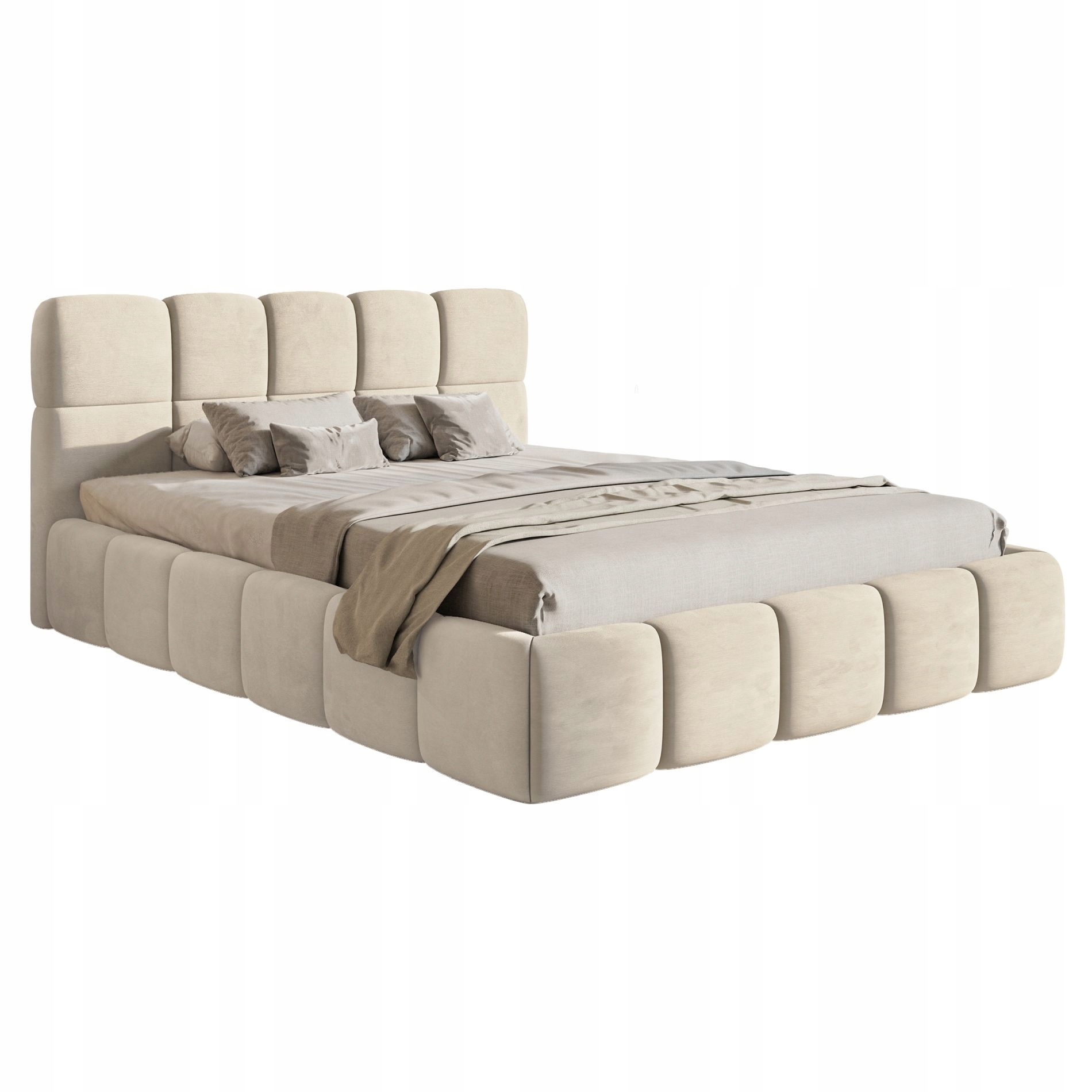 Čalouněná postel 120 x 200 cm Cloudy kontejner s roštem světle béžová samet