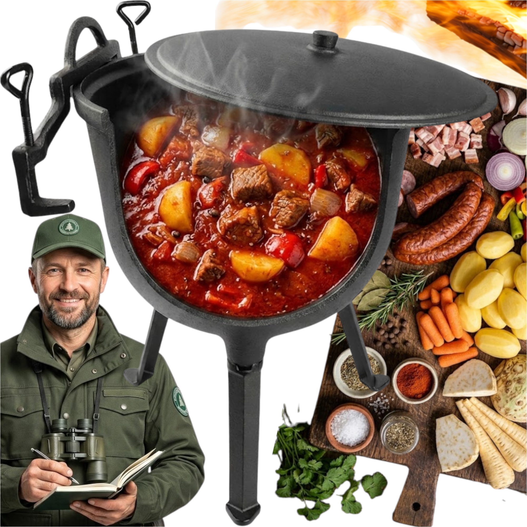 Myslivecký litinový kotlík 14 kg Maďarský Na Ohniště Gril Bbq Pečenky XL