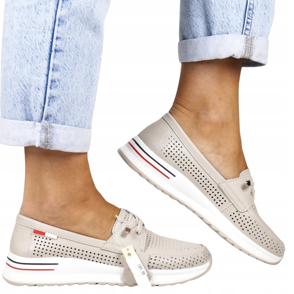 Béžové Mokasíny, Lehké Polobotky Z Přírodní Kůže, Pohodlné, Módní Viz