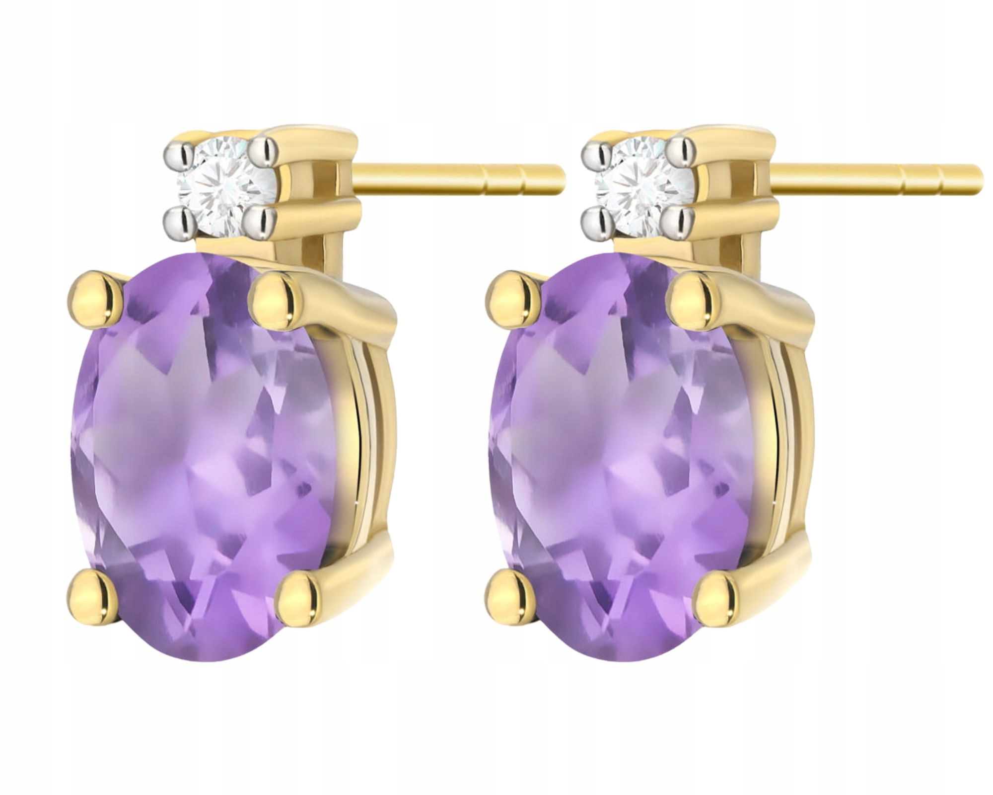 Náušnice S Ametystem A Brilianty Na Tyči Zlato 585