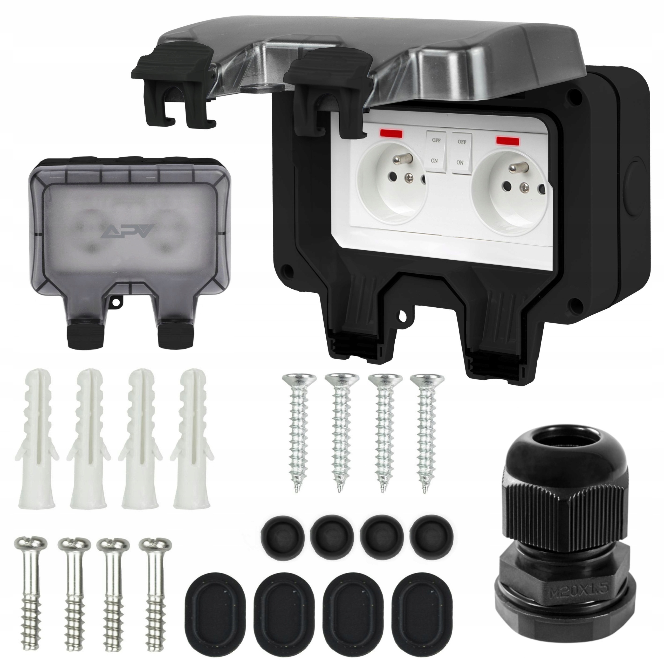 Podwójne Gniazdo Zewnętrzne Wodoszczelne Ogrodowe Z Przełącznikiem IP66