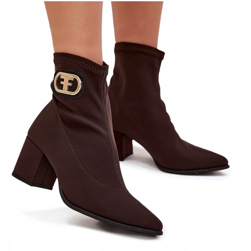 Dámské Kotníkové Boty Podpatek Sloupek Nazouvací Zlatý Detail Zazoo 3128 Čokoládové 40