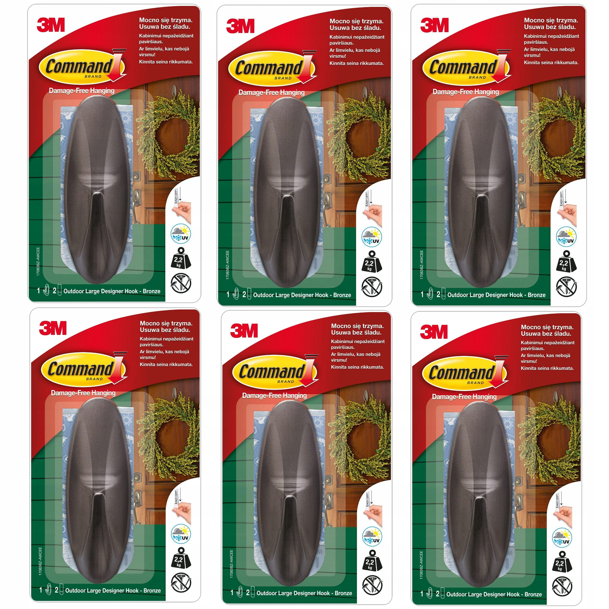 Samolepicí háčky Command na venkovní věnce 6 Ks Bez vrtání 2,2 kg