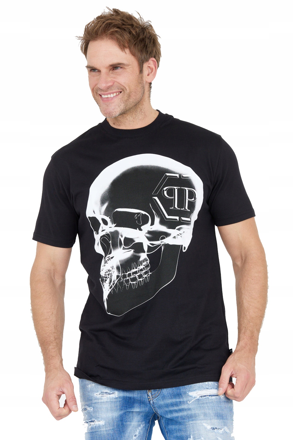 Philipp Plein Černé pánské tričko X-ray Skull velikost M