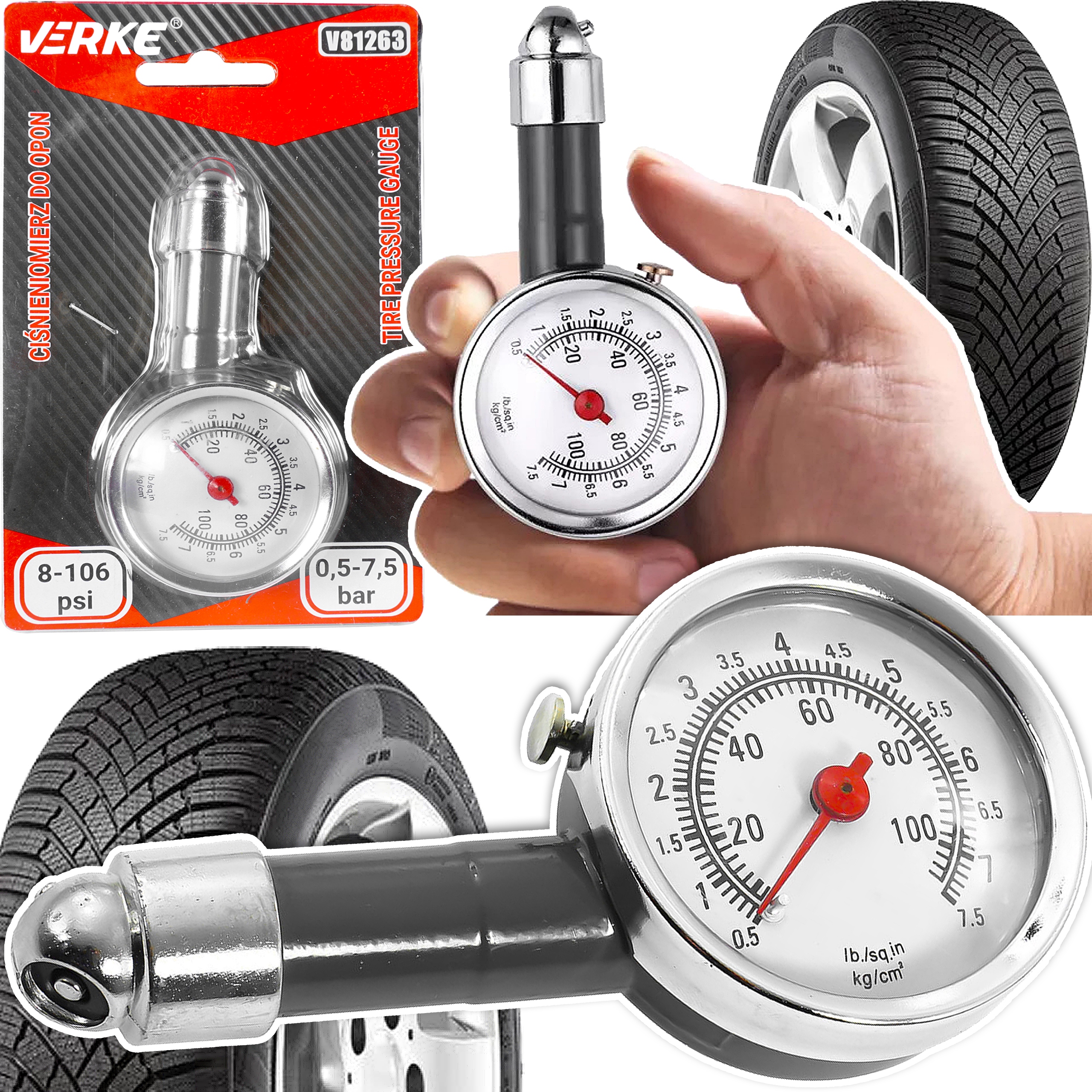 Ciśnieniomierz Do Opon Kół Miernik Ciśnienia W Oponach Kołach Z Manometrem