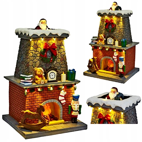 KOMIN ze wspinającym się MIKOŁAJEM LED MELODYJKA 33cm