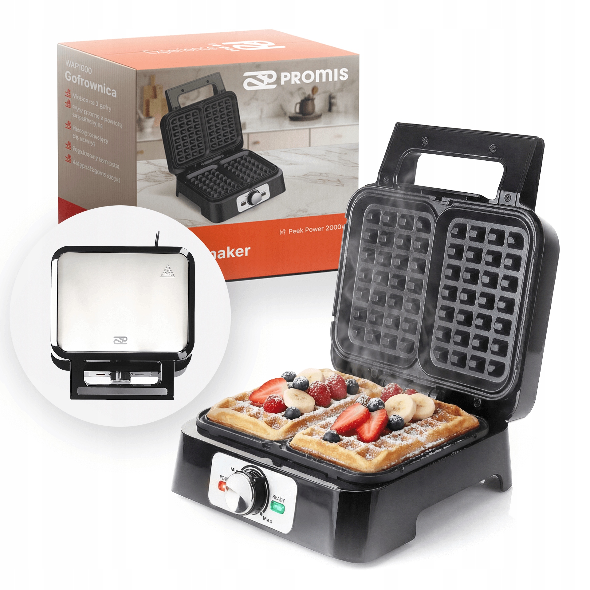 Vaflovač 2 Velké Křupavé Vafle, Silný 2000 W, Nepřilnavý Povrch