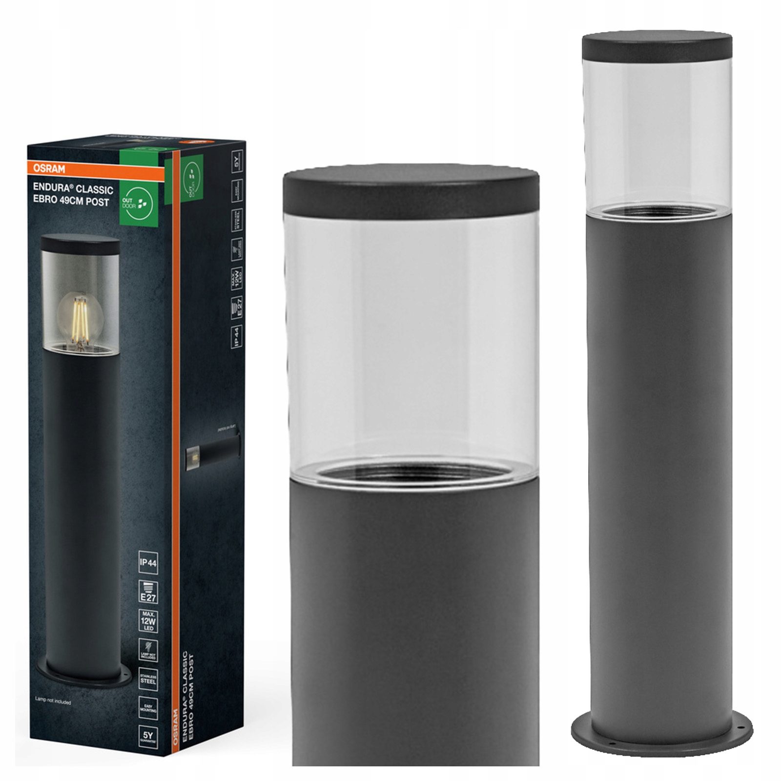 Záhradná lampa Vonkajší stojací stĺpik E27 Šedá IP44 Endura Osram