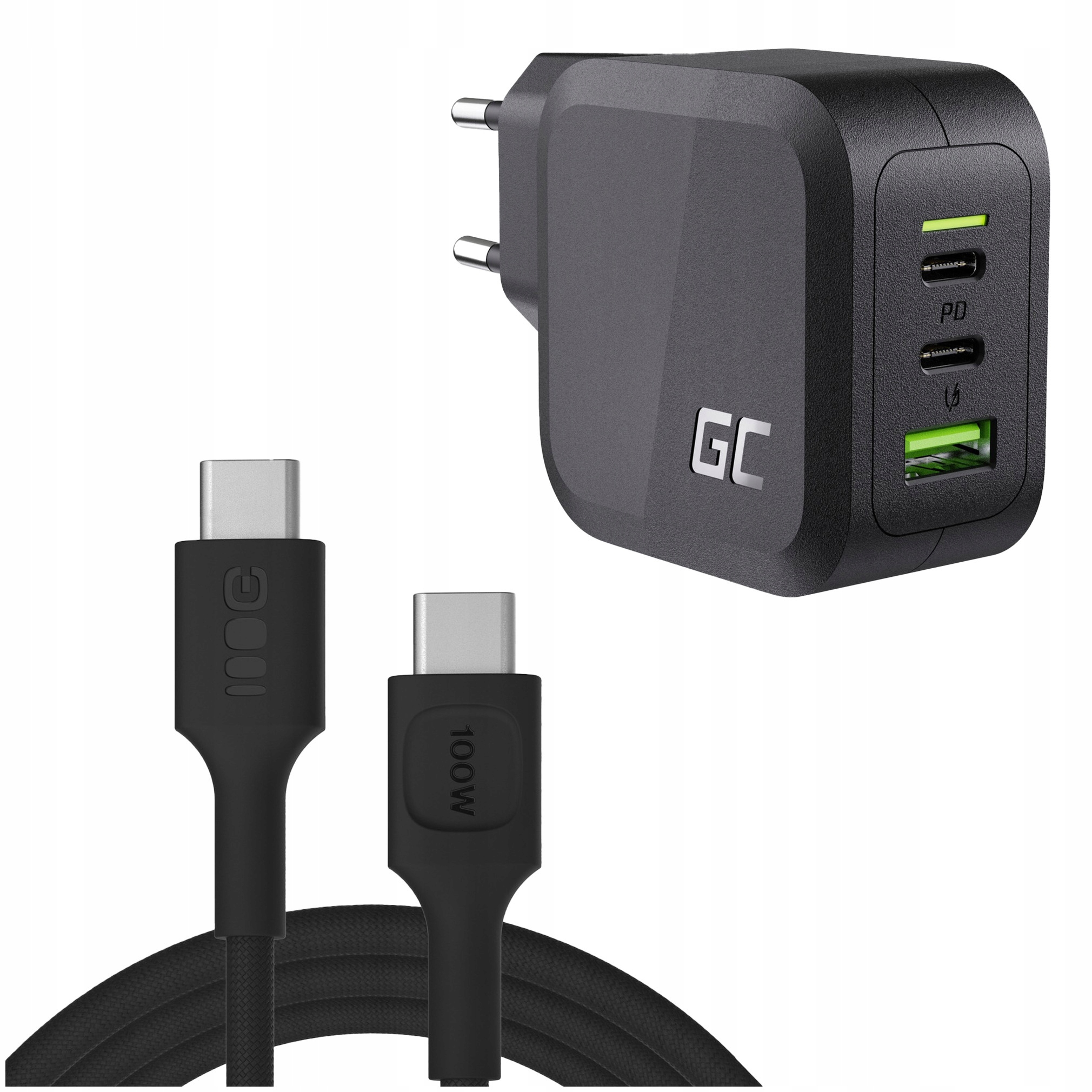 Rychlá nabíječka Power GaN 65W 2x Usb-c Usb-a kabel Usb-c 2 m 100 W černý