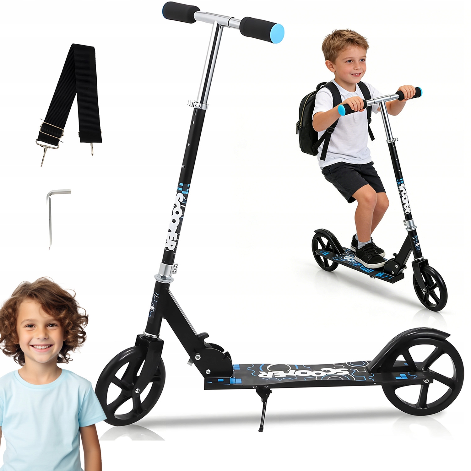 Hulajnoga Dla Dzieci Dwukołowa Miejska Dla Młodzieży Składana Czarny