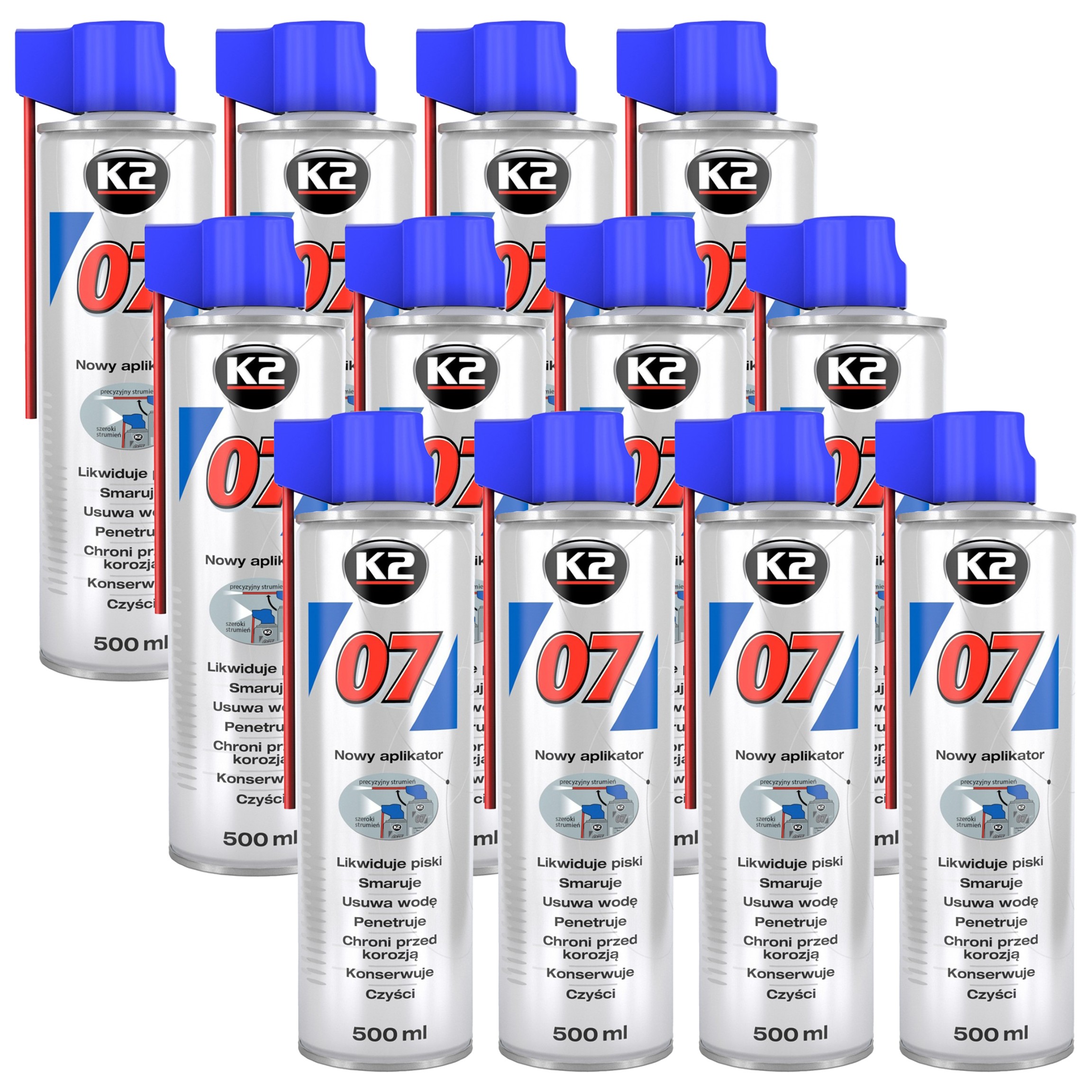 12x Wielofunkcyjny Spray K2 07 Odrdzewiacz 500ml 0750 K2