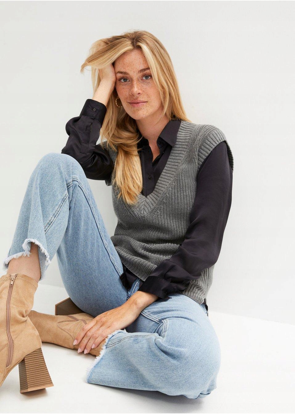 BONPRIX PRĄŻKOWANA KAMIZELKA__48 Rodzaj elegancka