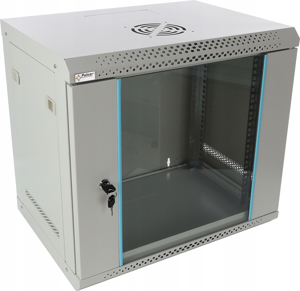 Szafa rack Pulsar 19" 9U/540x400mm drzwi szklane, wisząca, szara (RWA954-G)