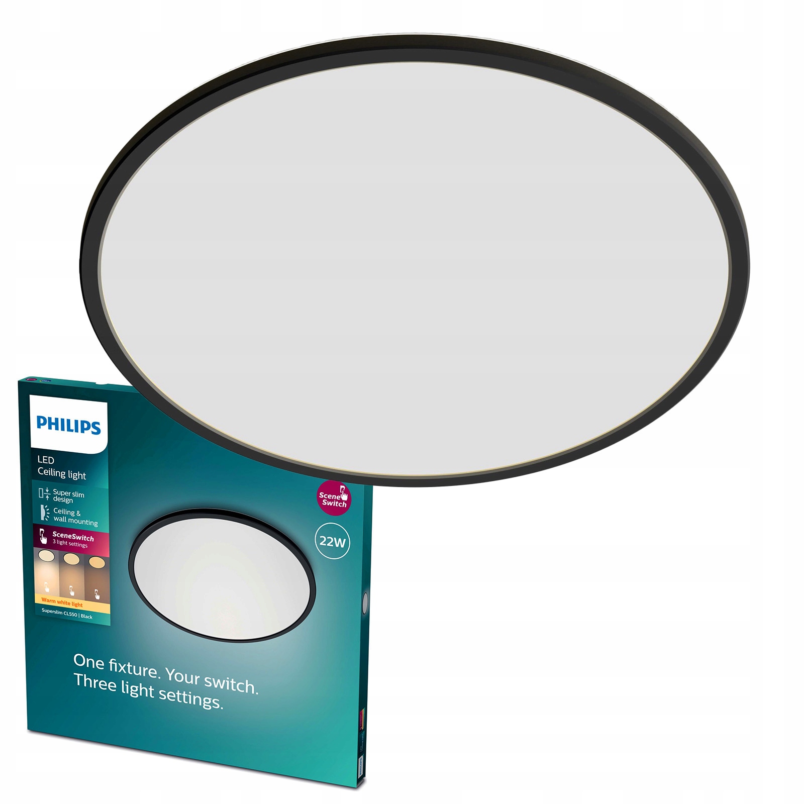 Stropné Svietidlo Led Stropné svietidlo Na omietku 22W 43cm Stmievateľné Čierna Philips