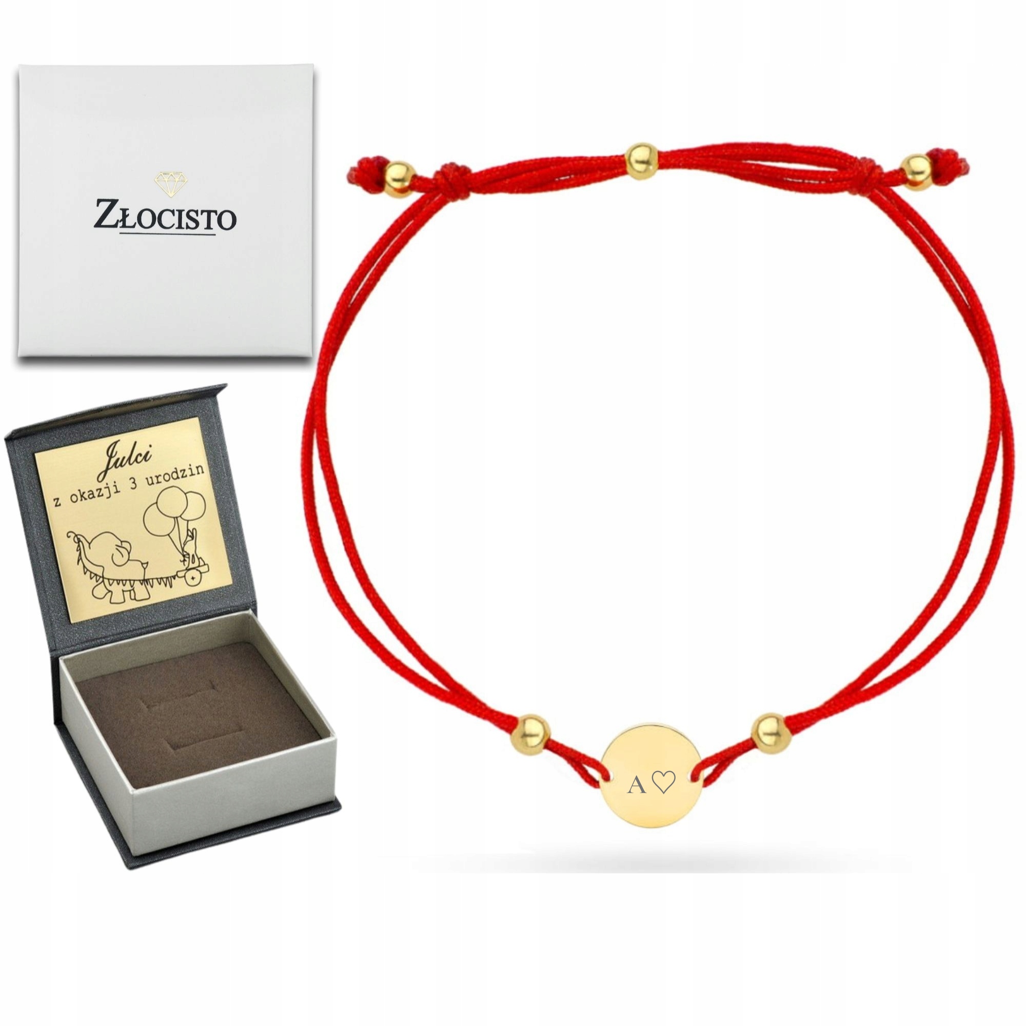 Zlatý Náramek S Červeným Provázkovým Kolečkem A Kuličkami