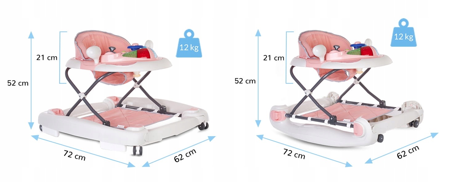 Interaktywny chodzik dla dziecka kołyska z kierownicą różowo szary Materiał plastik