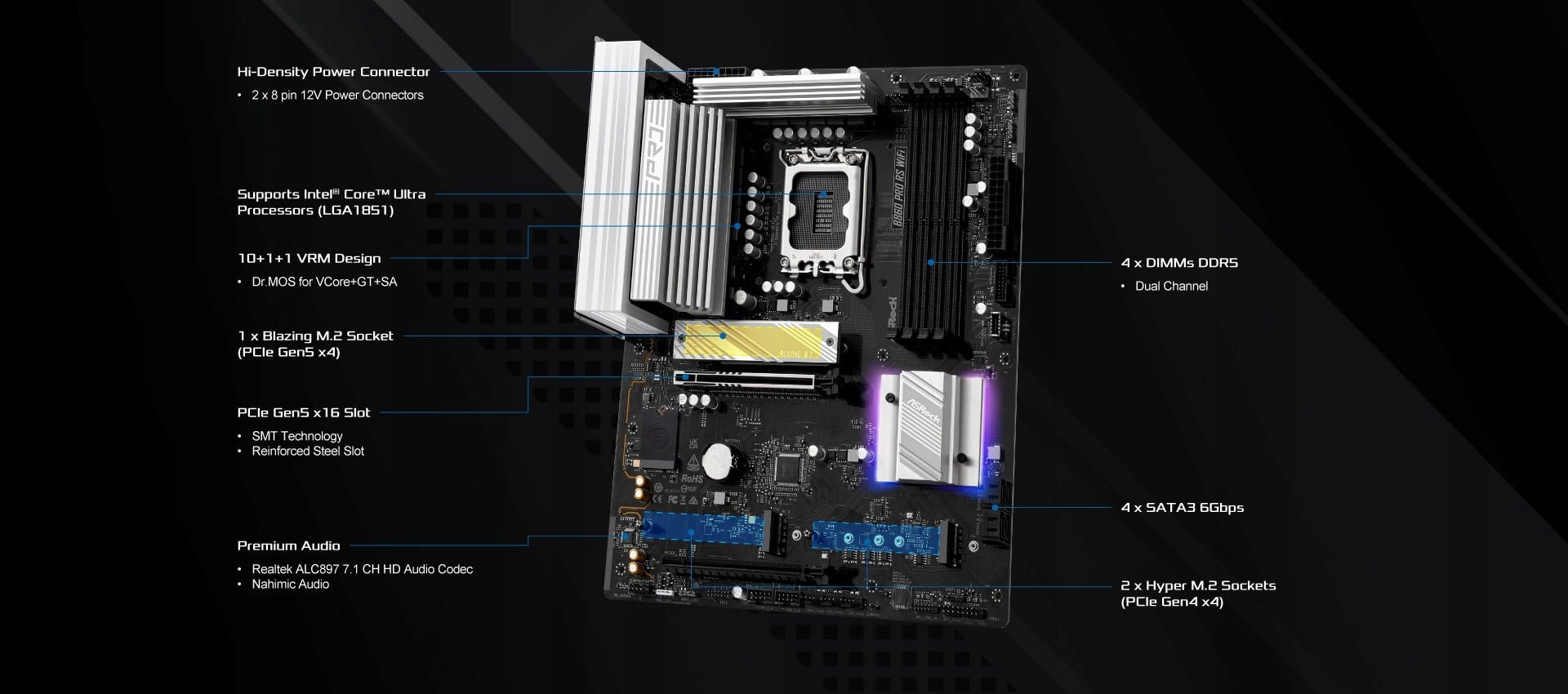 ASRock B860 Pro RS WiFi Płyta Główna Intel Core Ultra DDR5 — miniatura 4
