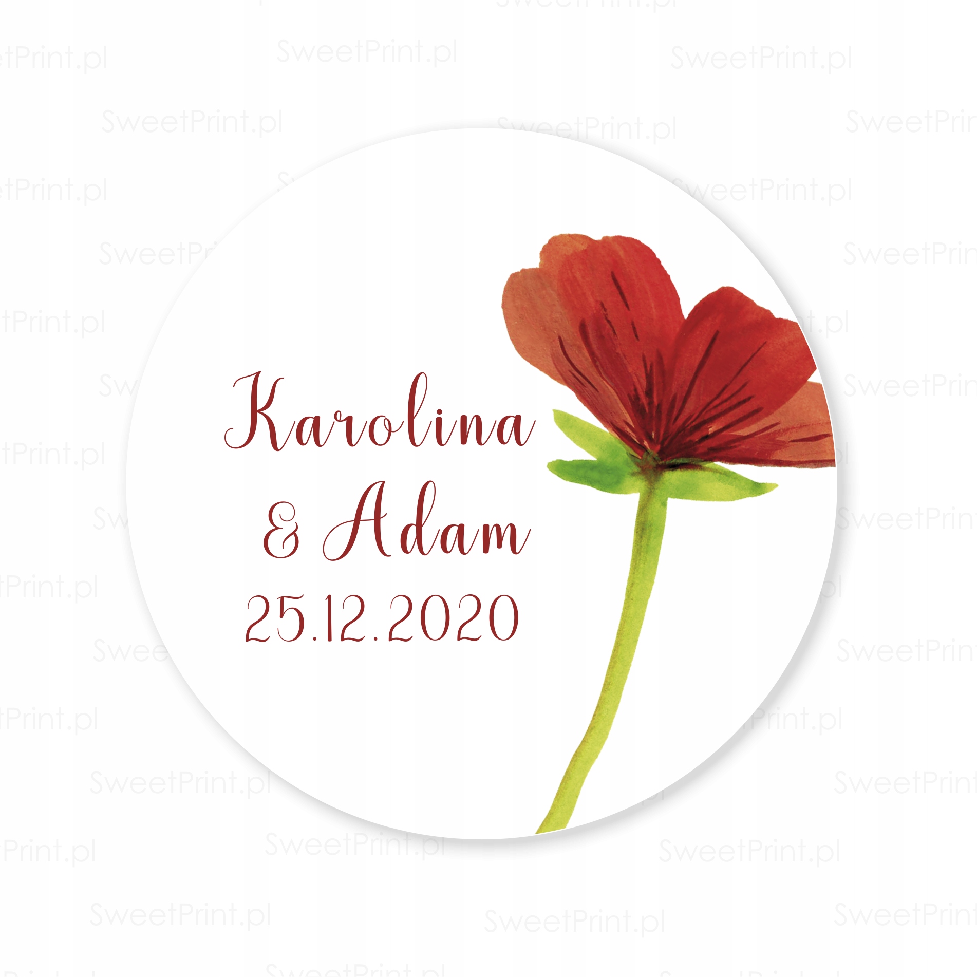 Naklejki ślubne PERSONALIZOWANE z makiem ETYKIETY ŚLUB mak