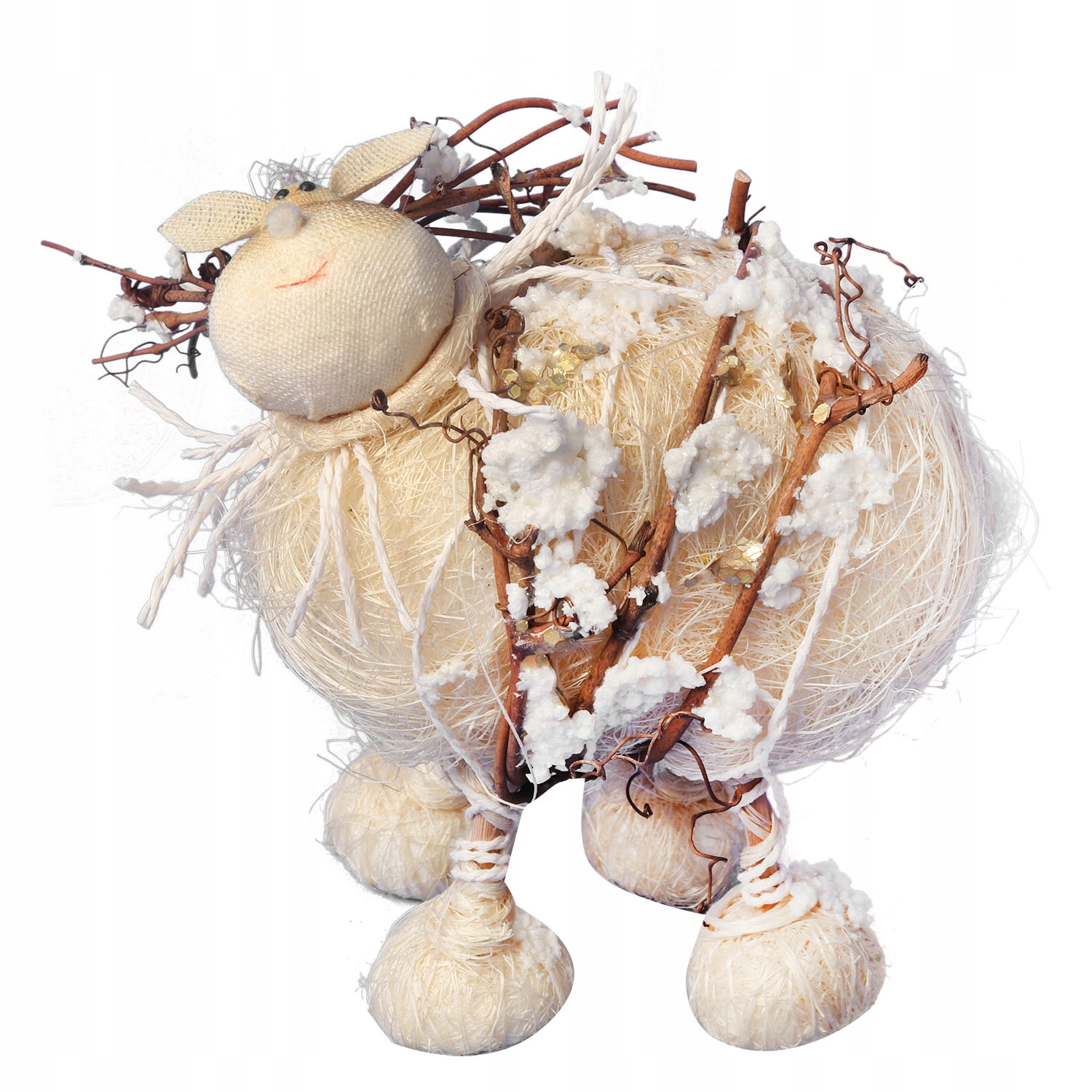 RENIFER FIGURKA STOJĄCA Z SIZALU I GAŁĄZEK 17cm