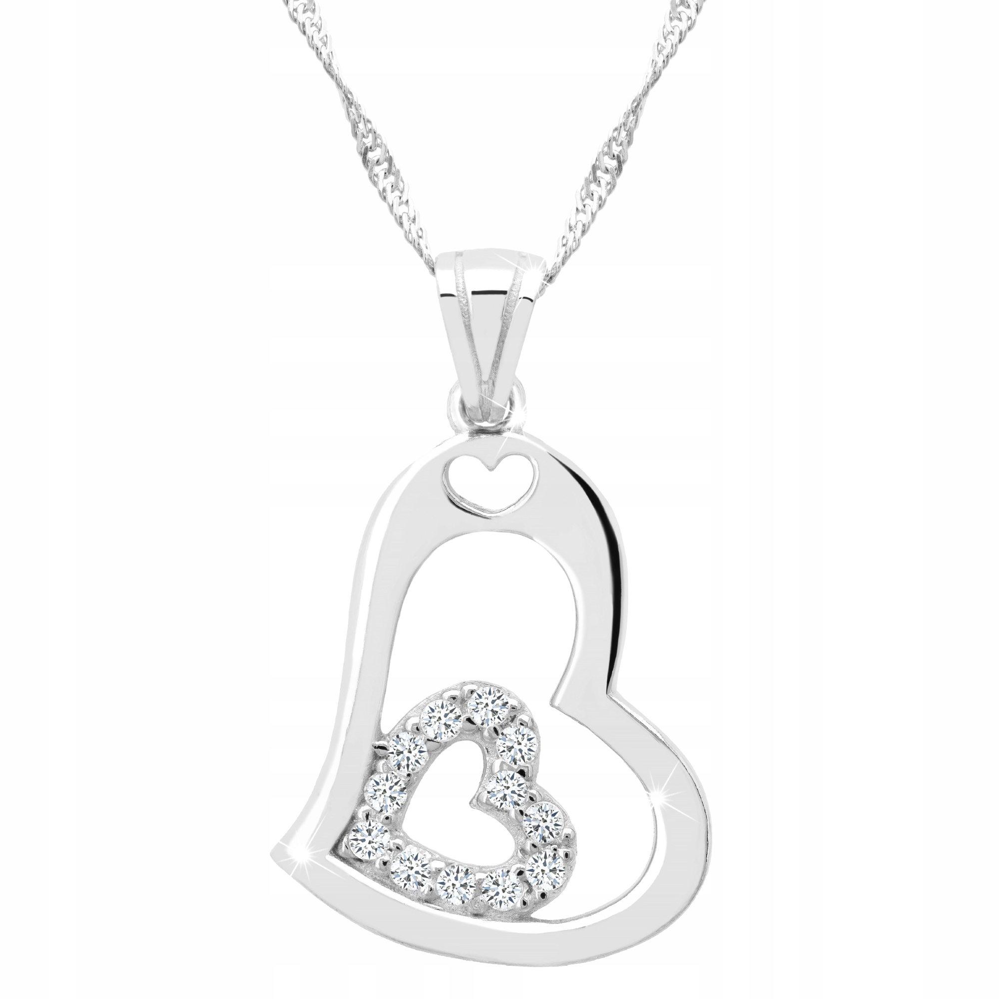 

Naszyjnik Srebrny Serca Cyrkonie Łańcuszek