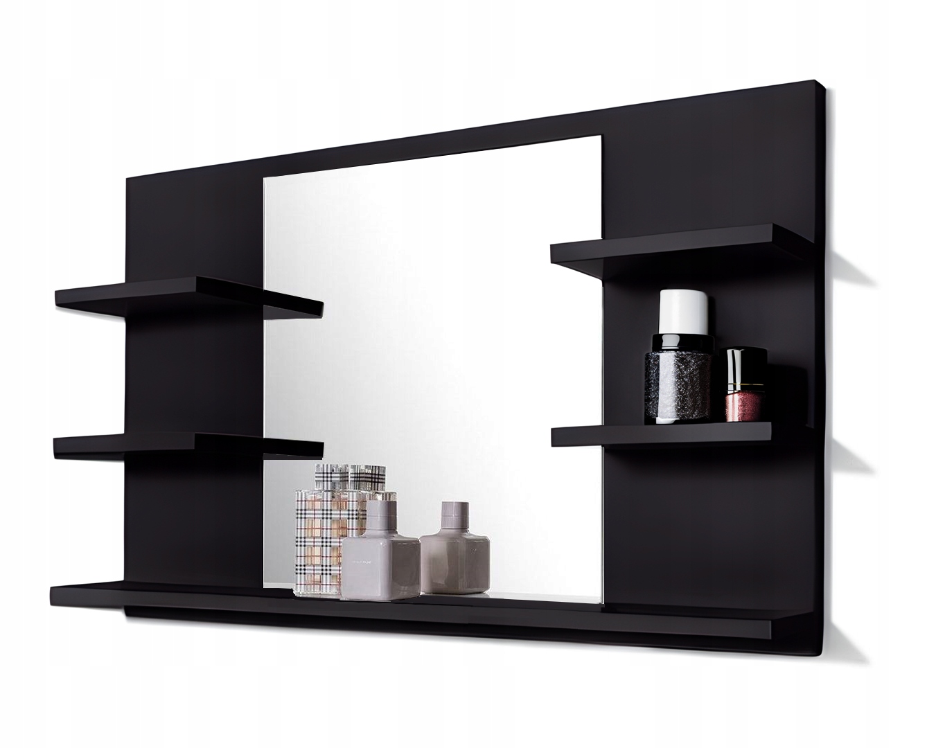 Zrcadlo s policemi Better Home, 80 x 50 cm, černé, nástěnné