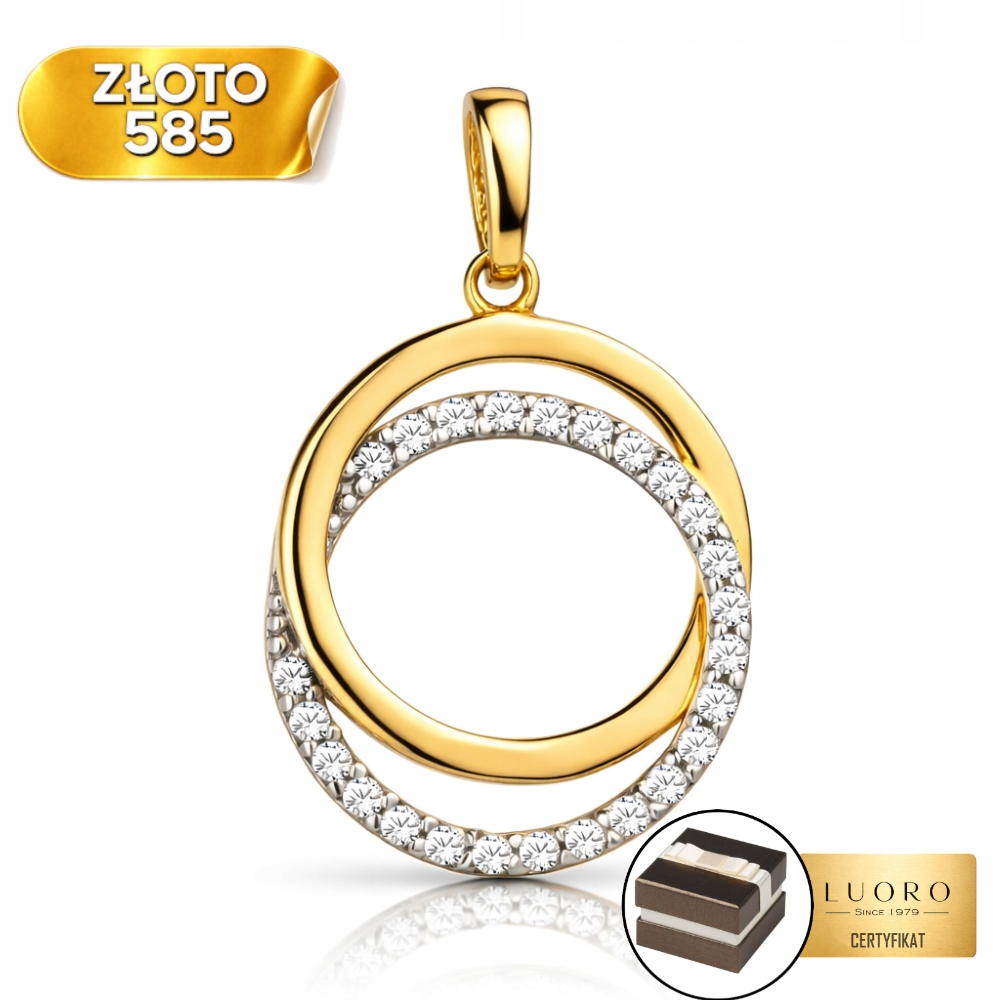 Zlatý Přívěsek 585 14K S Dvěma Kolečky A Zirkonem 22 MM Elegantní, Jemný