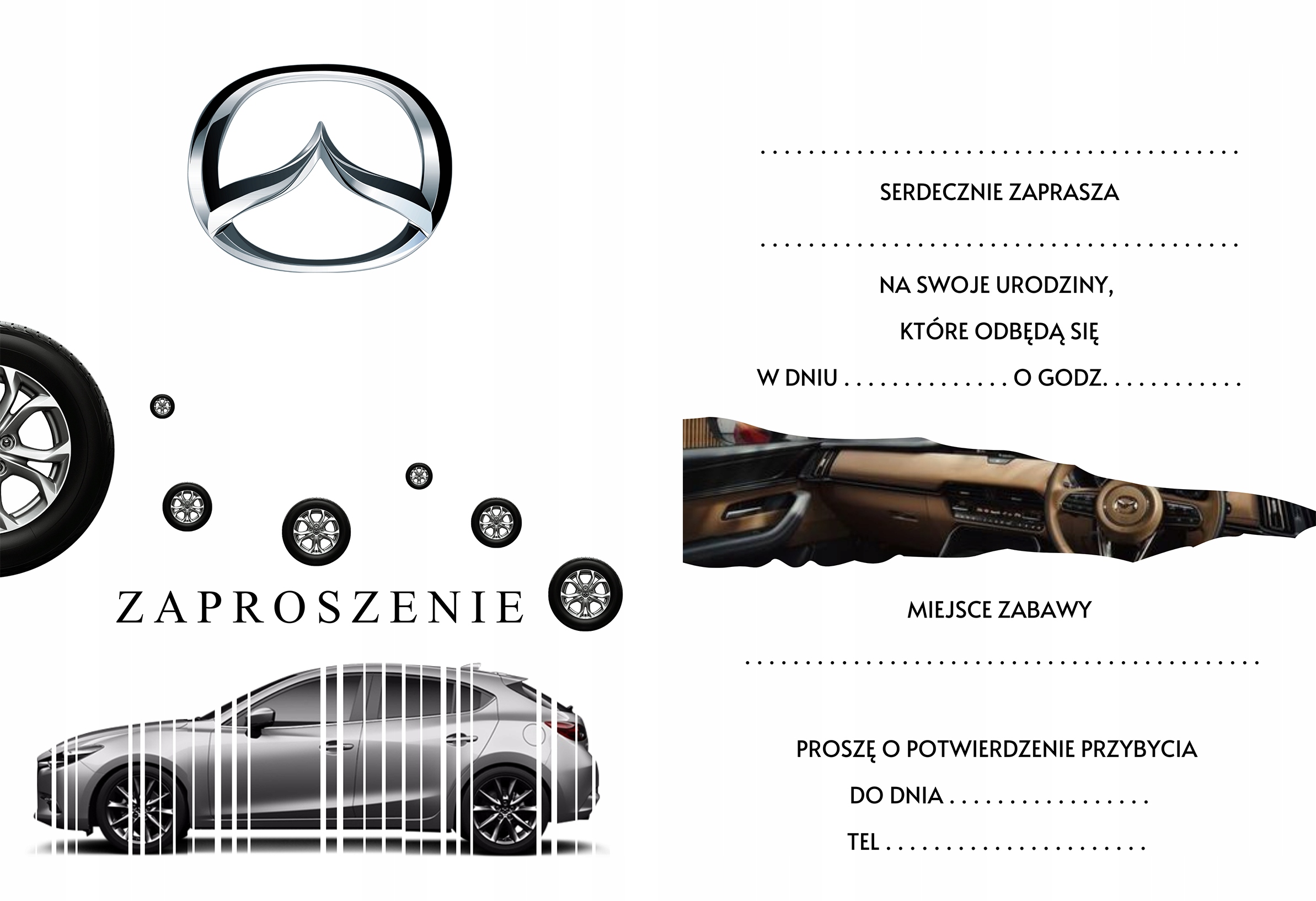 ZAPROSZENIE MAZDA AUTA SAMOCHODY ZAPROSZANIA URODZINOWE 20x15 cm Marka inna