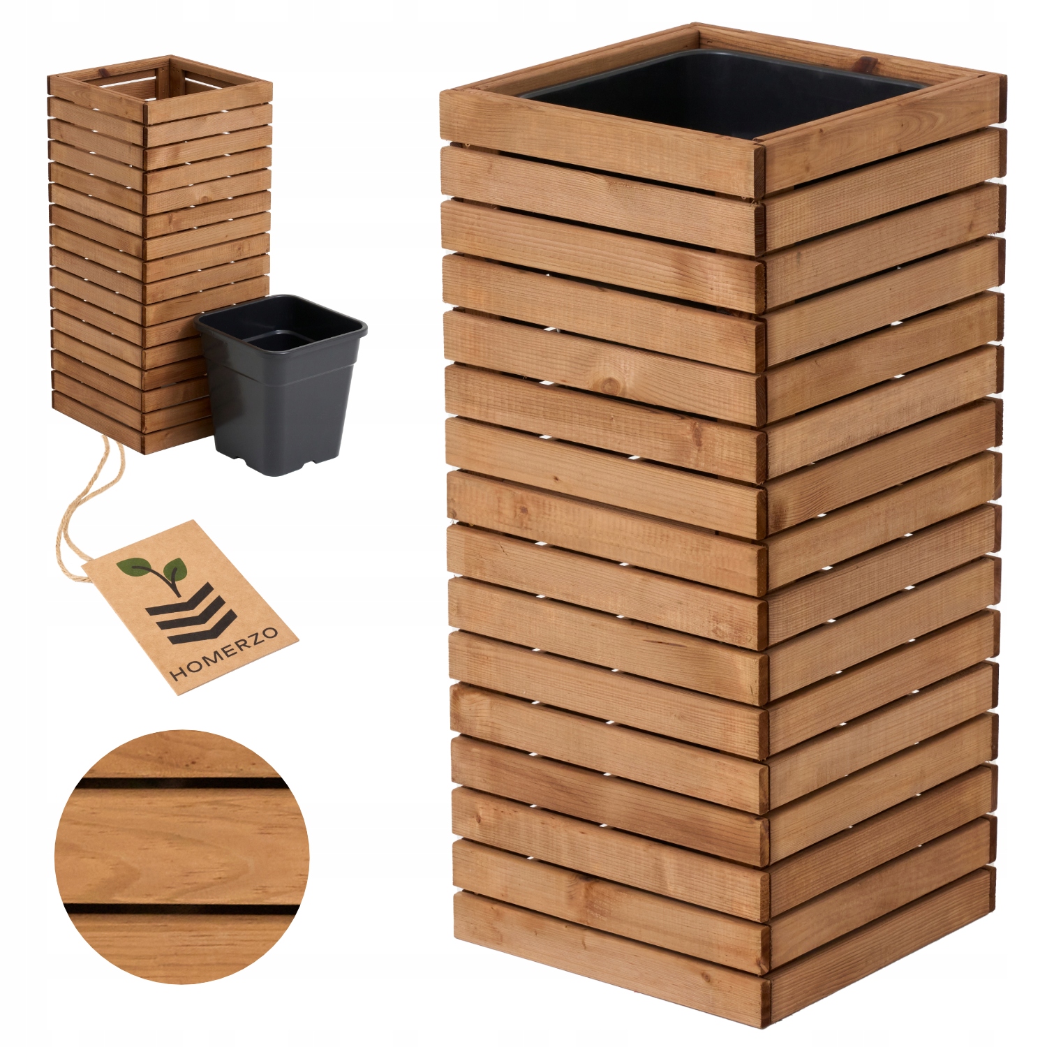 Duża donica ogrodowa drewniana wysoka 80 cm, wkład 1x18l taras balkon ogród