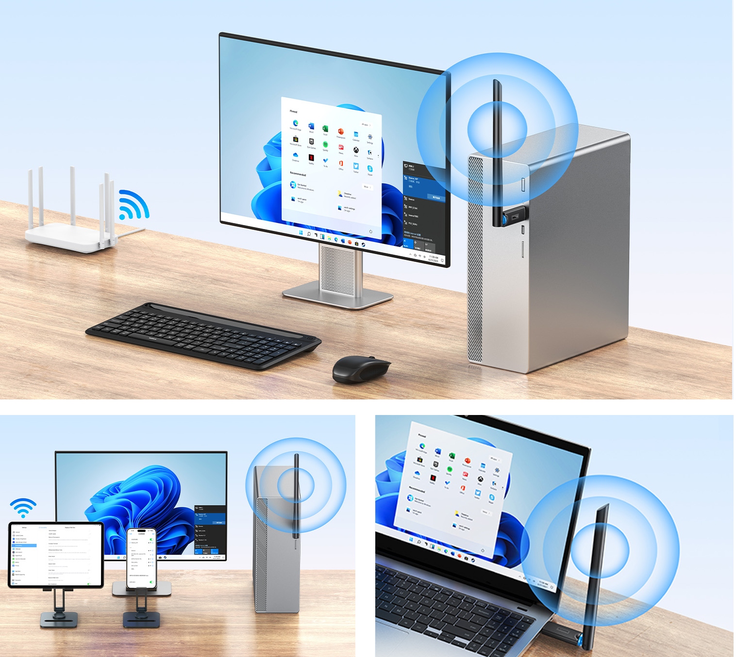 BASEUS ADAPTER KARTA SIECIOWA WIFI USB DO LAPTOPA ZEWNĘTRZNA 2.4GHz 650Mbps Maksymalna prędkość transmisji 650 Mb/s